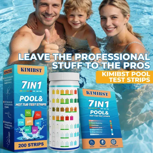 Miniatura 6 de Tiras de prueba para piscinas: kit de prueba profesional de 7 vías para bañera de hidromasaje y spa de bromo pH total cloro y dureza ácido cianúrico