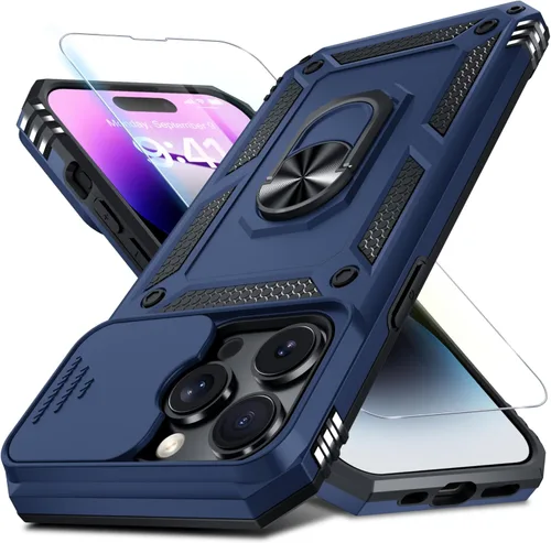 Miniatura 106 de Janmitta - Funda para iPhone 14 Pro con cubierta deslizante para lente de cámara incorporada + protector de pantalla, funda de cuerpo completo
