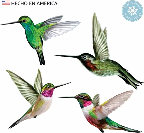 Miniatura 6 de 4 adhesivos para ventanas de colibrí para seguridad de vidrio en puertas, ventanas y paneles. Calcomanías para evitar golpes de pájaros. Fabricado