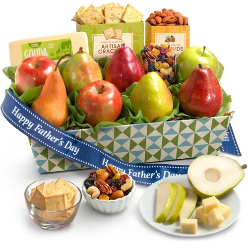 A Gift Inside Cesta clásica de frutas frescas para el Día del Padre con galletas, queso y nueces