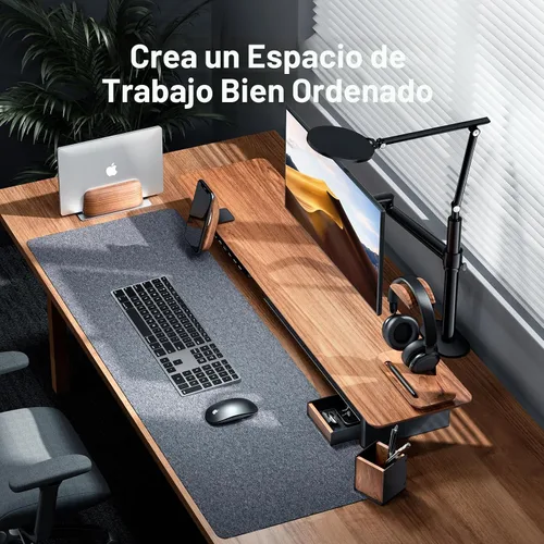 Miniatura 5 de UPERGO Bandeja Organizadora de Escritorio con Cajón para Oficina en Casa, Bandeja Organizadora de Escritorio de Nogal para Llaves, Bolígrafo, Reloj
