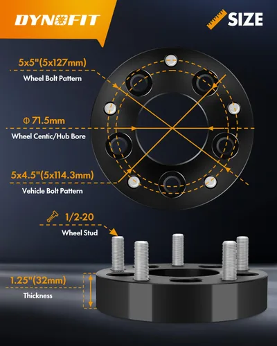 Miniatura 3 de Dynofit Adaptadores de rueda de 5 x 4.5 a 5 x 5 pulgadas de 1.25 pulgadas, 4 piezas para ruedas Jeep Jk Wk Wj Xk en Tj Yj Kk Xj Mj Kj Zj