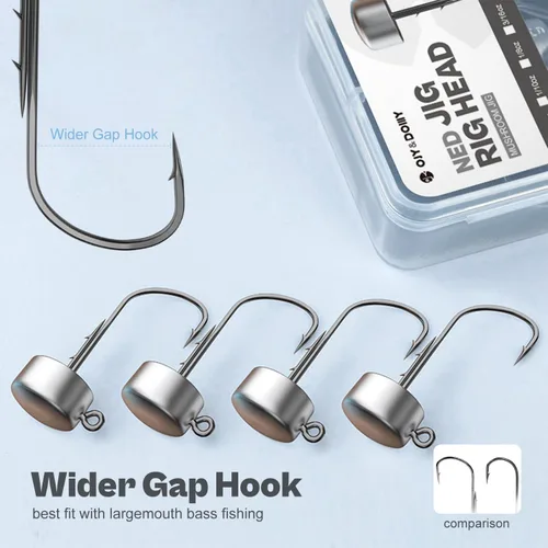 Miniatura 2 de Ned Rig Jig Heads, paquete de 20 ganchos de hongo para pesca de lubina 1/16 3/32 1/8 3/16 oz