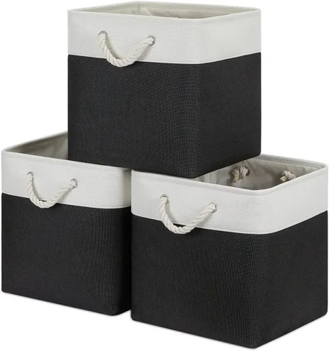 Miniatura 22 de Bidtakay Cestas de almacenamiento de tela con asas [paquete de 2] organizador de lona grande de 16 x 11.8 x 11.8 pulgadas, canastas altas plegables