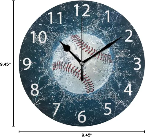 Miniatura 8 de senya Reloj de pared redondo de béisbol, silencioso, sin tictac, pintura al óleo, decorativo, para el hogar, oficina, escuela, arte
