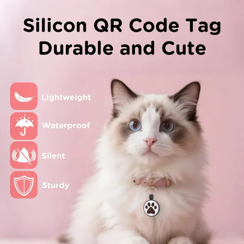 Miniatura 2 de Etiqueta para gatos con código QR, página de visualización de perfil en línea de mascotas, múltiples contactos de emergencia, silicona silenciosa