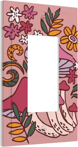 Miniatura 81 de Cubierta de interruptor de luz de palanca doble de 2 cuadras, color rosa, hongos, flores, placa de pared, placa frontal eléctrica, retro, años 70