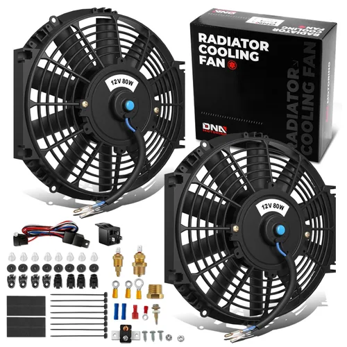 Miniatura 13 de DNA Motoring Ventilador de radiador delgado de refrigeración eléctrica de alto rendimiento de 12 pulgadas con kit de montaje, rojo, 2 piezas
