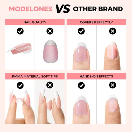 Miniatura 4 de modelones Uñas postizas adheribles de punta francesa, 150 piezas de uñas postizas cortas de almendra con caja de uñas, puntas de uñas de gel rosa
