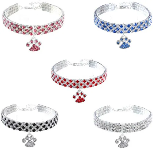 Miniatura 4 de Collar para mascotas con diamantes, colgante de garra de corazón elástico ajustable con diamantes de cristal para boda, gato y perro, collar pequeño