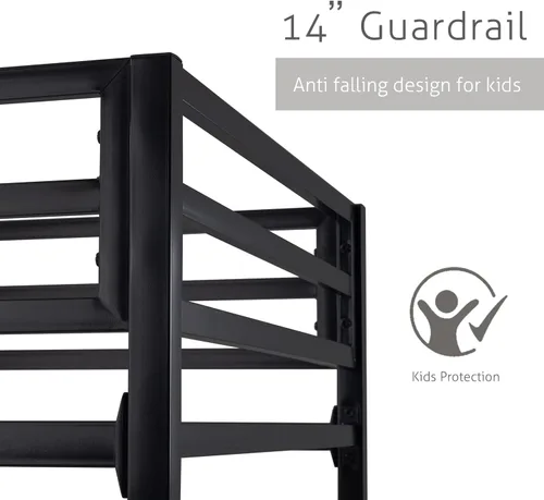 Miniatura 4 de SHA CERLIN Cama Litera Loft Tamaño Individual sobre Individual con Escalera y Barandilla, Soporte de Listones de Metal Resistente Sin Necesidad