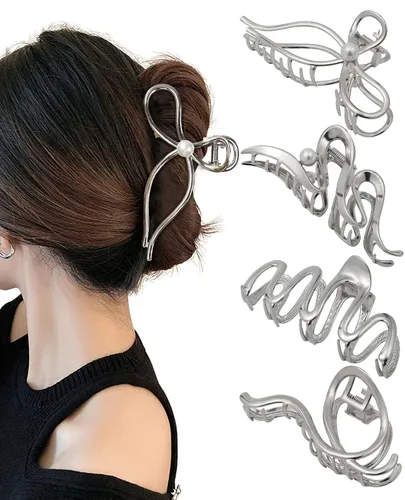 HAIMEIKANG 4 piezas de pinzas de pelo de metal - Pinzas grandes irregulares para mujeres, accesorios de peinado antideslizantes para cabello grueso