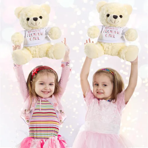 Miniatura 6 de Jexine 2 piezas de peluche de oso de boda de 10 pulgadas con texto en inglés "Will You Be My Flower Gril Bear Bearer", anillo de propuesta de regalo