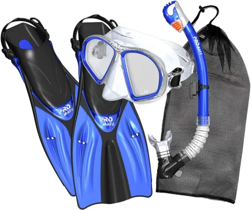 Miniatura 4 de Promate Juego de esnórquel, máscara de aletas de esnórquel y bolsa de equipo de snorkel seco para adultos y jóvenes, juego de esnórquel
