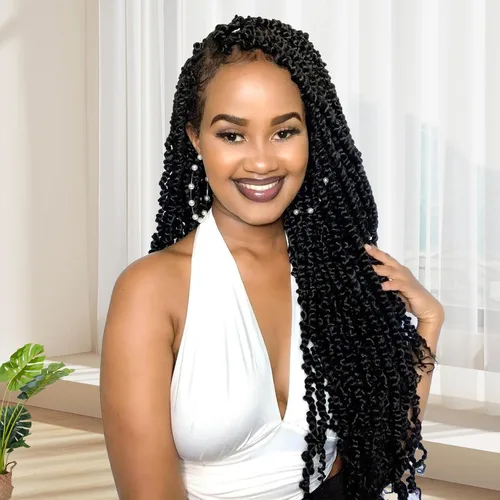 Miniatura 29 de Cabello Passion Twist de 12 pulgadas, 8 paquetes, cabello de ganchillo pretrenzado para mujeres negras, cabello rizado de ganchillo preenlazado, 1b#