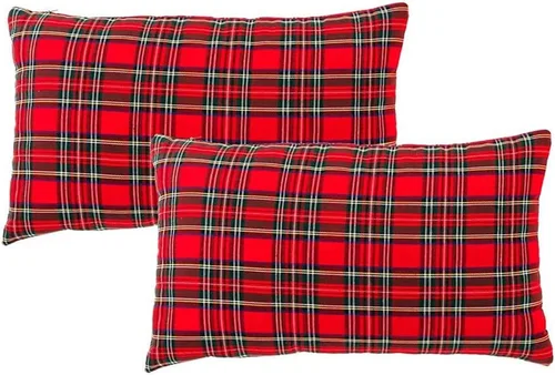 Miniatura 10 de Paquete de 2 fundas de almohada de cuadros rojos para decoración navideña, fundas de almohada a cuadros de búfalo, fundas de almohada de tartán