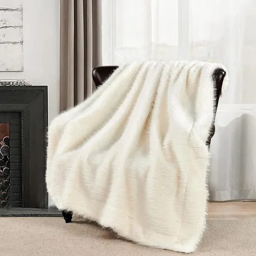 Miniatura 9 de Manta blanca de piel sintética gruesa de lujo, 750 GSM, manta mullida de felpa suave y cálida de 50 x 60 pulgadas, manta reversible de doble capa