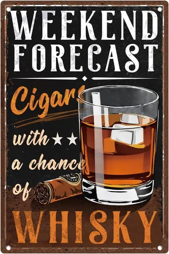 Letrero de metal con texto en inglés "Whisky Bar", previsión de fin de semana, póster vintage para bar, cafetería, cueva, garaje, decoración de