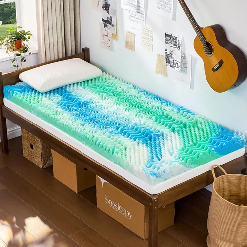 Miniatura 10 de SOOSLEEPY Cubrecolchón de espuma viscoelástica de 3 pulgadas y 7 zonas, tamaño individual, con infusión de gel refrigerante, para aliviar la presión
