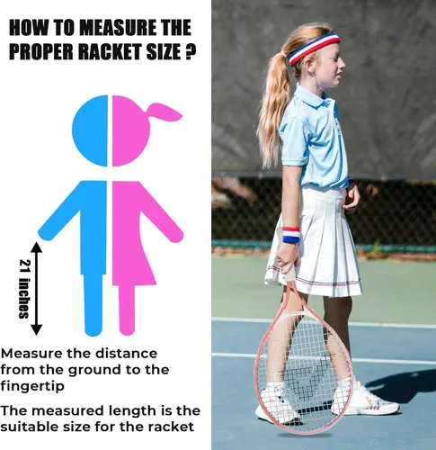 Miniatura 4 de AMA SPORT Raqueta de tenis para niños pequeños, kit de iniciación de raqueta de tenis de 17 a 25 pulgadas para niñas y niños con bolsa de nailon