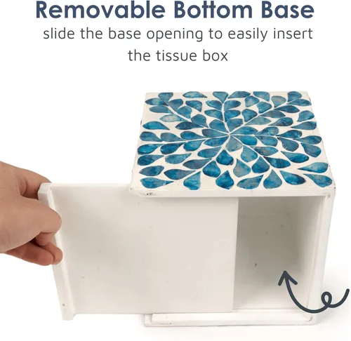 Miniatura 6 de Funda para caja de pañuelos – Mosaico de madreperla incrustada caja de pañuelos – Cubierta cuadrada de 5.9 x 5.9 x 5.9 pulgadas – Decoración