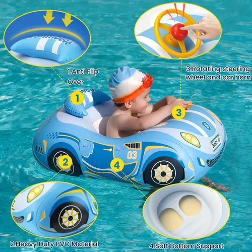 Miniatura 3 de Baby Pool Float Toddler Floaties 3D Car Baby Float for 12-48 Months Inflatable Heavy Duty 0.35mm PVC Seat Boat Pool Toys Float No Flip Swimming