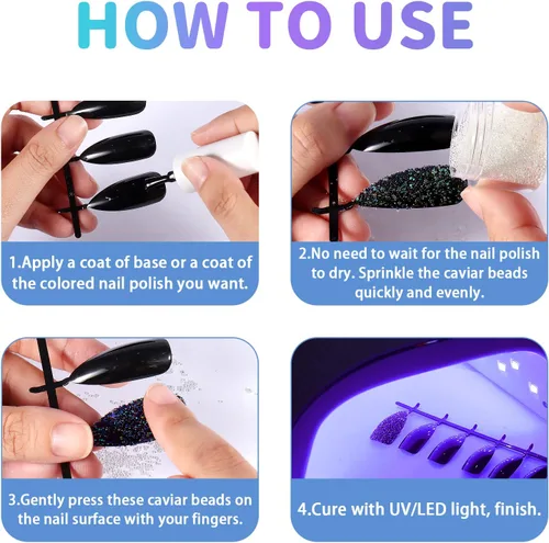 Miniatura 5 de Laza Cuentas de caviar para uñas de 2 colores, cuentas de micro pixie de 0.024-0.031 pulgadas (0.6-0.8mm), cuentas de burbujas de vidrio, gotas