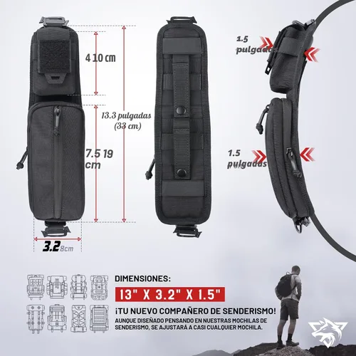 Miniatura 7 de WYNEX Bolsa de accesorios Molle de doble cremallera, bolsa de bolsillo para mochila, correa para el hombro, accesorio Molle, accesorios tácticos