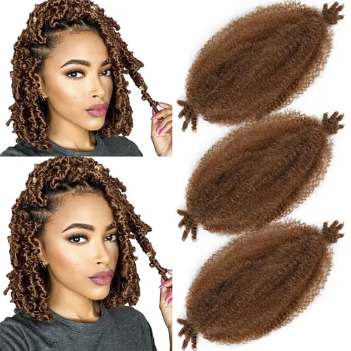 Miniatura 10 de Cabello afro trenzado elástico de 24 pulgadas, cabello Marley para rastas sintéticas, cabello trenzado estilo Marley Twist color rojo burdeos