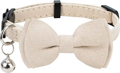 Miniatura 15 de Collar de gato con pajarita de campana Breakaway Kitten Small Pet Safety Solid Wedding Basic Pure Color Suede Soft Adjustable Sailor Bow - [1