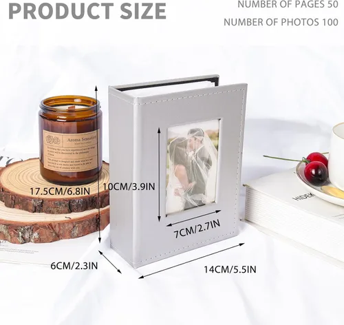 Miniatura 2 de RECUTMS Álbum de fotos de 4 x 6 pulgadas, 100 fotos – Pequeñas fotos con cubierta de cuero de primera calidad con ventana frontal para 100 fotos