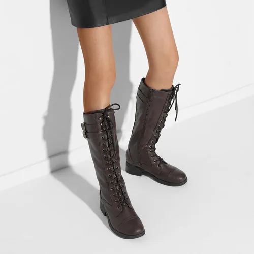 Miniatura 6 de DREAM PAIRS - Botas de poliuretano a la rodilla para mujer, estilo de equitación o combate