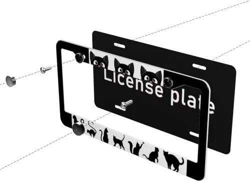 Miniatura 4 de Black White Cat License Plate Frame 2 Pack Cute Animal Cat Pattern Car Tag Holder with Screws Caps Aluminum Metal 12.3 x 6.3 Inch 2 Holes Design