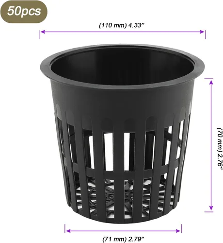 Miniatura 2 de JOIKIT Paquete de 50 macetas de red de plástico de 4 pulgadas, contenedores de red hidropónica para cultivo de plantas, macetas de malla ranurada