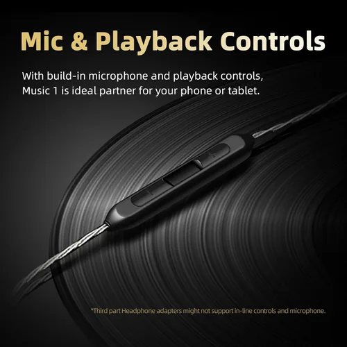 Miniatura 6 de SHANLING Auriculares intrauditivos Music1, controlador dinámico de 0.354 in, auriculares IEM con controles de micrófono y reproducción, auriculares