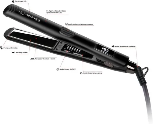 Miniatura 3 de MQ Professional Plancha de pelo Pro 480 Velox Titanium Flat Iron – Experiencia brasileña – Calentamiento rápido, diseño ergonómico – Ideal para uso
