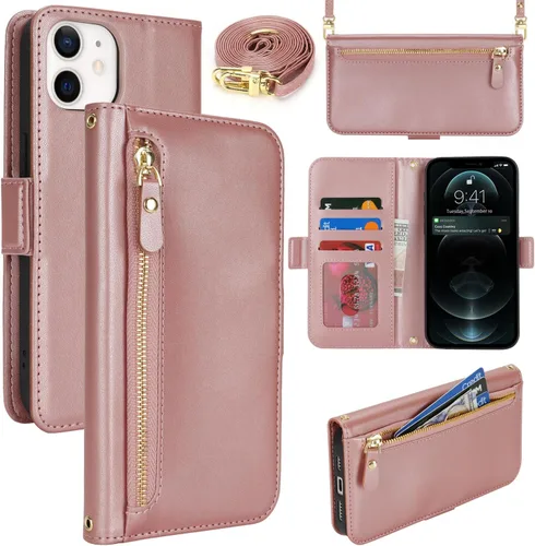 Miniatura 76 de Lipvina Funda tipo cartera para iPhone 12 Pro Max / 13 Pro Max para mujeres, bolsillo con cremallera, funda de teléfono de cuero PU con soporte