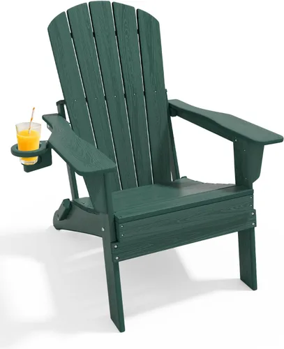 Miniatura 16 de Juego de sillas plegables Adirondack de 3 piezas, respaldo extra alto de 38 pulgadas y grano de madera en relieve, muebles de patio de polietileno