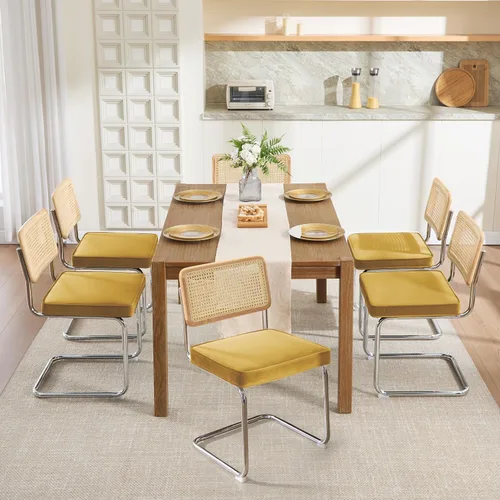 Miniatura 29 de Zesthouse Juego de 4 sillas de comedor de ratán natural, modernas sillas de comedor con respaldo de madera maciza para cocina, sala de estar, diseño