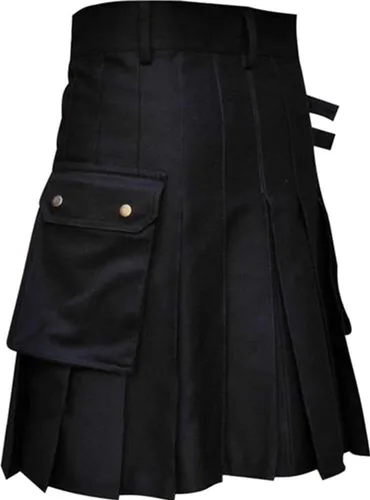 Miniatura 2 de Kilt_ Falda plisada de bolsillo sólido estilo escocés casual para hombre