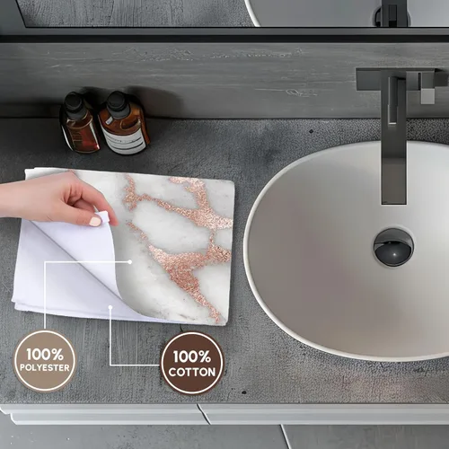 Miniatura 4 de 3dRose Toalla de mano de baño de 22 x 30 pulgadas, imagen de elegante patrón de purpurina sintética de cuarzo de color gris cobre oro rosa ágata