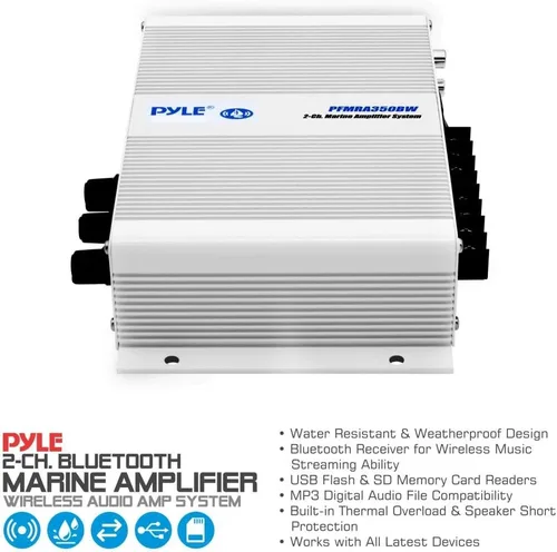 Miniatura 5 de Pyle Home Marine Amplificador de coche – 2 canales puente compacto 200 vatios RMS 4 OHM rango completo monobloque estéreo e impermeable – Receptor