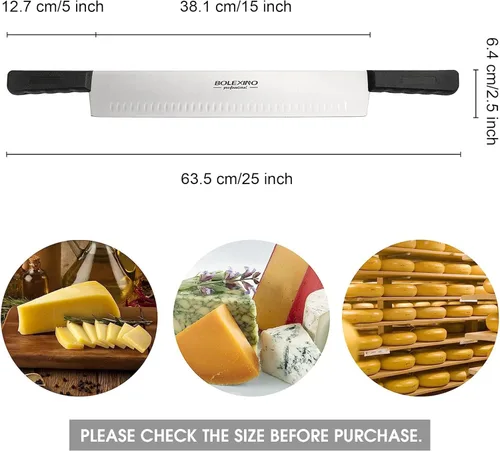 Miniatura 2 de Cuchillo de queso de doble mango de 15 pulgadas para embutidos, hoja de acero inoxidable de alto carbono con asas de plástico negro de 5 pulgadas