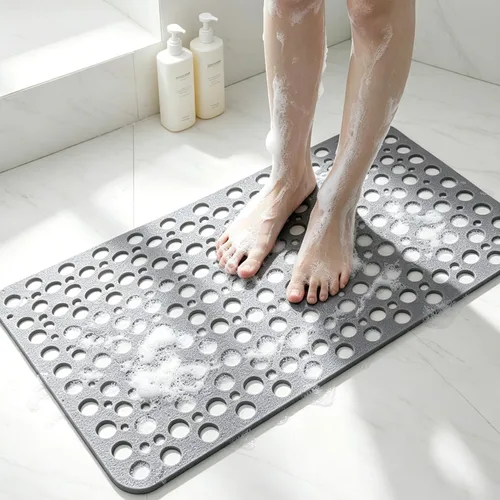 Tiamo Tapete TPE para bañera y ducha, tapete grande de 35 x 16 pulgadas, antideslizante, lavable a máquina con agujeros de drenaje, ventosas para
