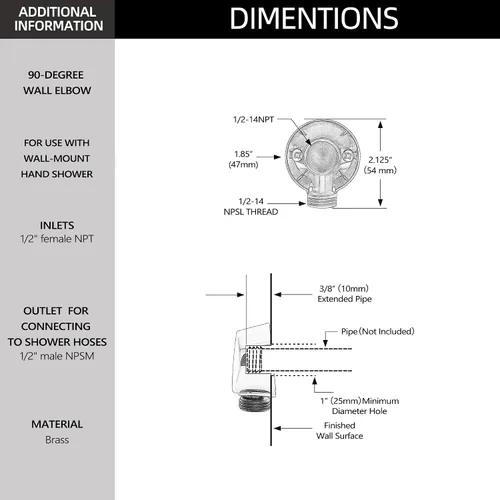 Miniatura 2 de A725 Round Drop Ell Handheld Shower Wall Connector Reemplazar para Moen, Cromo