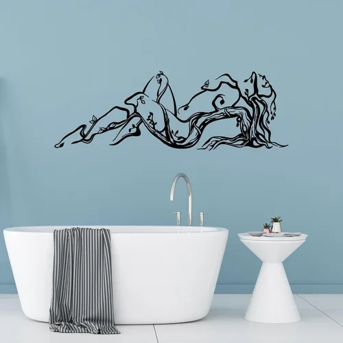 Miniatura 2 de Vinilo adhesivo para pared, diseño de niña de la naturaleza desnuda, ramas de árbol, decoración grande (971ig), color gris