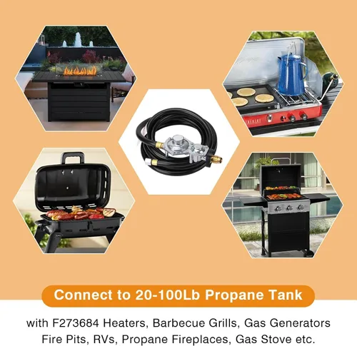 Miniatura 4 de Manguera de propano F273684 de 12 pies con regulador POL compatible con calentadores Mr Heater Big Buddy, manguera de calentador de propano sin