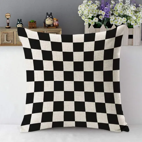 Miniatura 5 de Mugod Funda de almohada decorativa de tablero de ajedrez, patrón geométrico a cuadros, algodón y lino, fundas de almohada cuadradas estándar