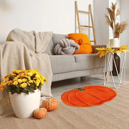 Miniatura 2 de AnyDesign Alfombra de baño de otoño, bonita alfombra de baño con forma de calabaza, alfombra de ducha antideslizante naranja otoñal, alfombra