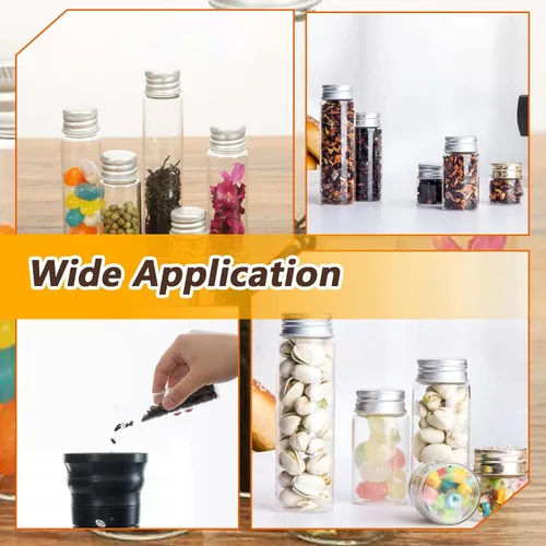Miniatura 7 de 12 botellas vacías de vidrio portátil de viaje transparente con tapa de aluminio plateado, polvos de aceite esencial, pomadas de crema, recipientes